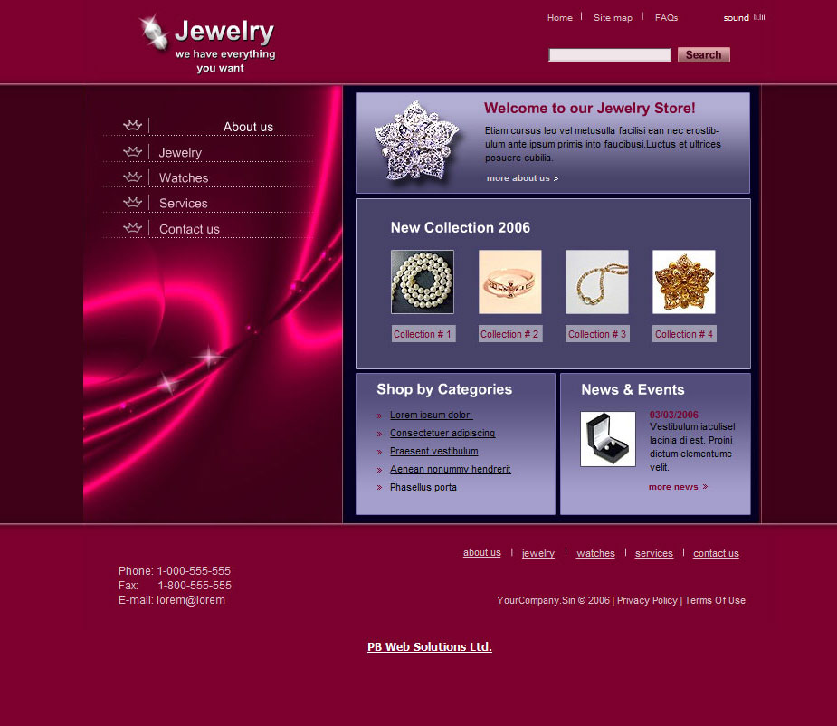 PB Web Solutions Ltd sample Jewelry website design