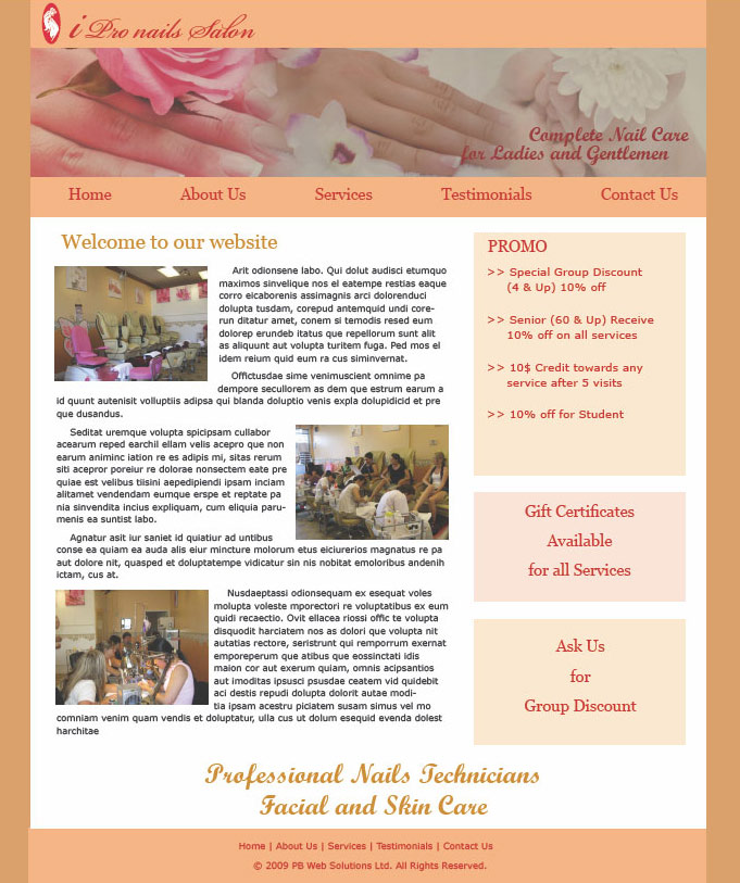 PB Web Solutions Ltd sample website design, I Pro Nails Salon in Delta BC Canada