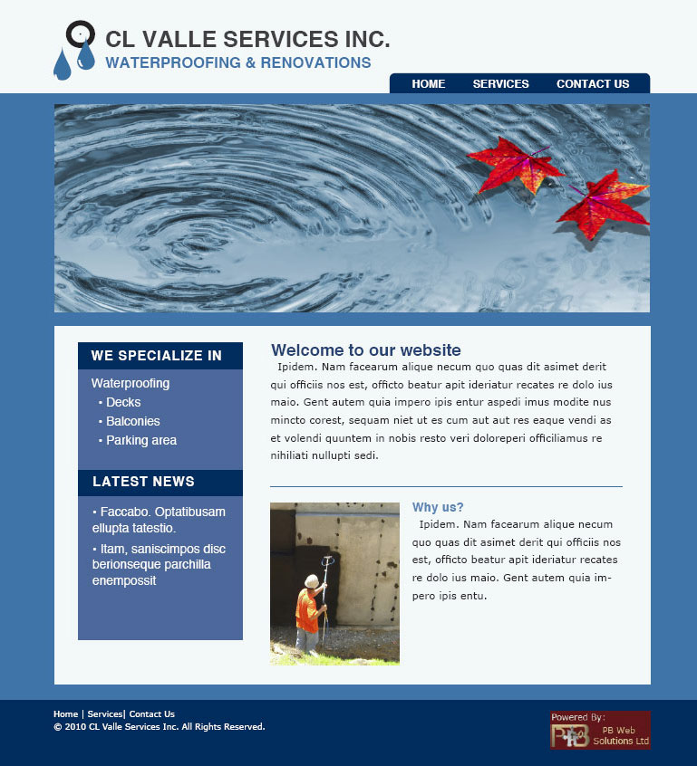 PB Web Solutions Ltd sample website design, CL Valle Waterproofing and Kangen Water